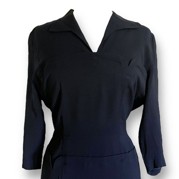 Vintage 40s Womens Dress Volup 32" Waist Black Rayon Femme Fatale Vamp Witchcore - Picture 4 of 16